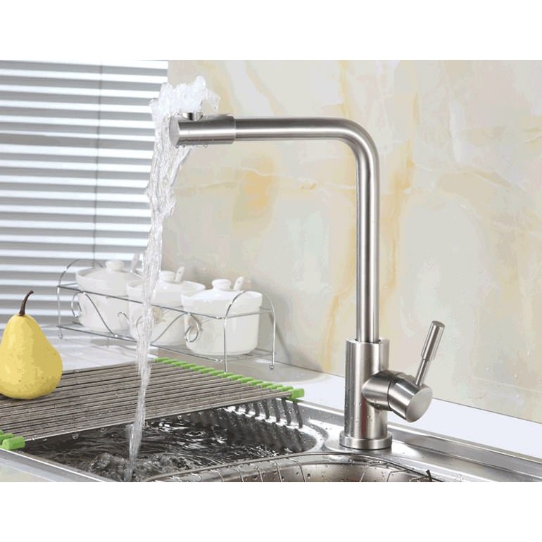 Vòi bếp nóng lạnh (cổ vuông, đầu xoay 360) SUS304 - Hàng cao cấp Bảo hành lâu dài (Kèm đôi dây cấp nước)