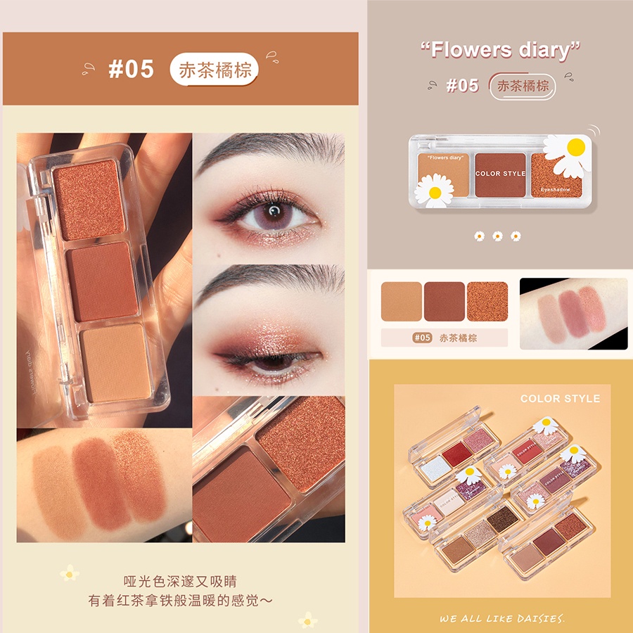 Bảng Phấn Mắt 3 Màu Lì Và Ánh Ngọc Trai Kết Hợp Trang Điểm Kháng Nước Và Lâu Trôi