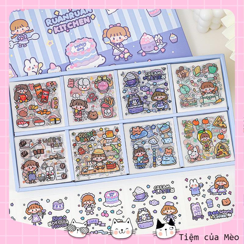 Hộp sticker 200 tấm nhiều chủ đề họa tiết dễ thương, đa dạng mẫu mã dùng trang trí decor bàn học, tủ, điện thoại,.