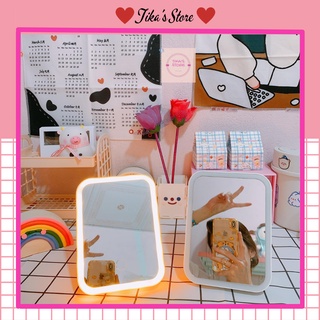 Gương trang điểm để bàn có đèn led dễ thương - Tika Store - Gương make up có 3 chế độ sáng