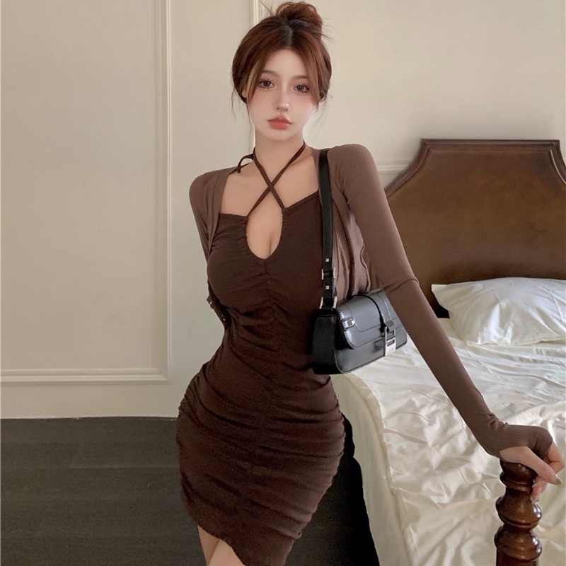 Đầm hai dây/ Áo khoác nữ Perty trẻ trung gợi cảm phong cách Hàn Quốc