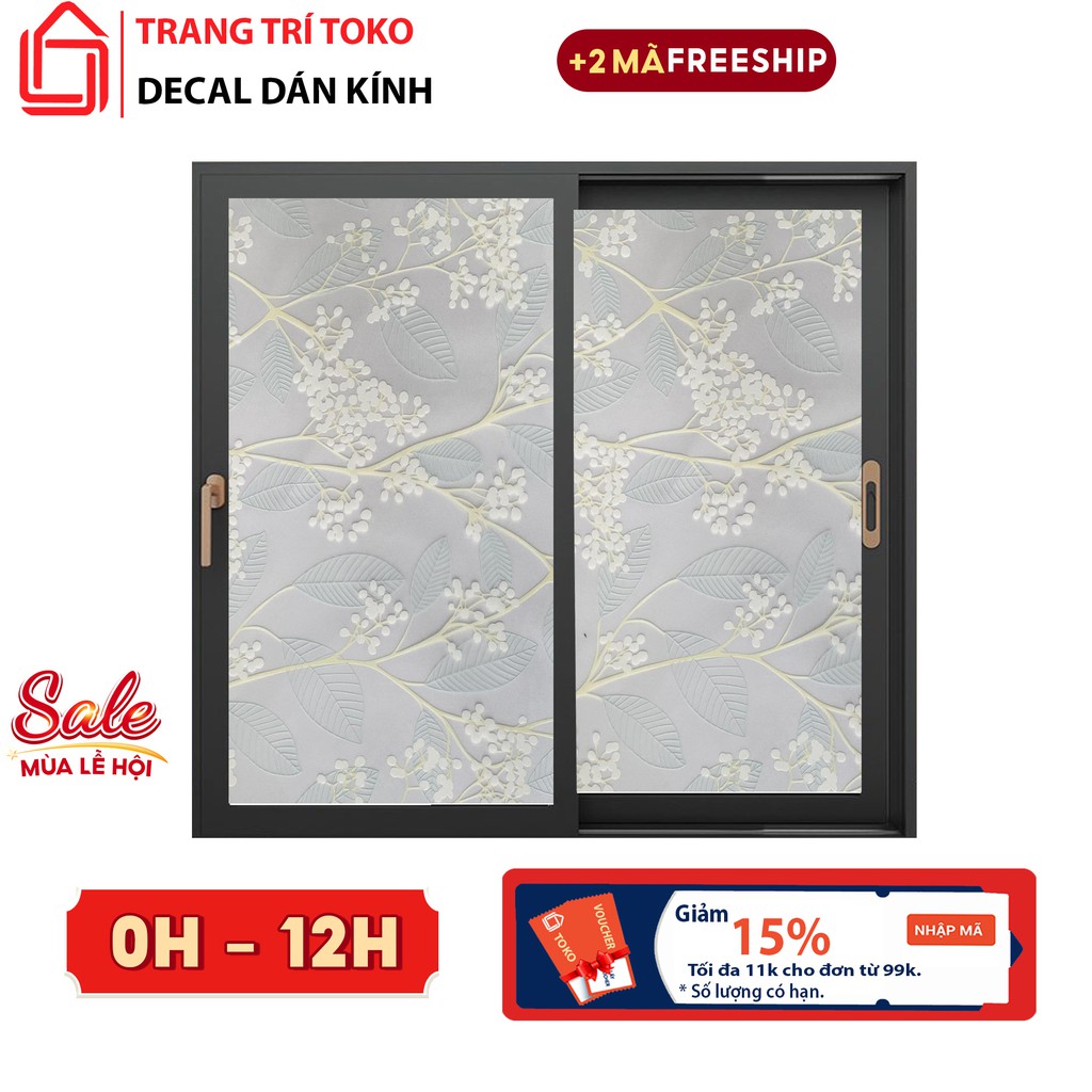 Bán từ 0.5m | Decal dán văn phòng, phòng ngủ khổ 90cm , giấy dán kính phòng tắm chống nắng hoạ tiết hoa bông màu xanh