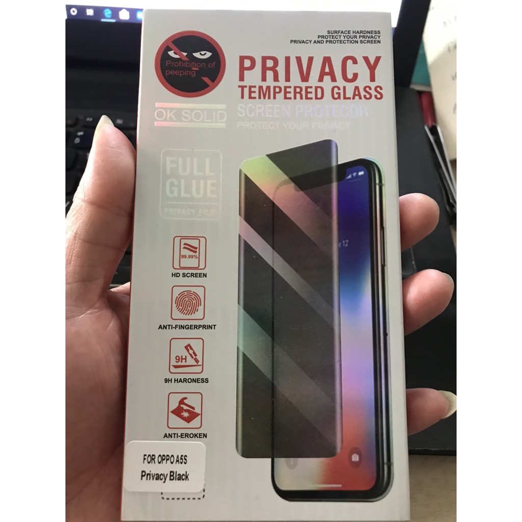 Miếng dán kính cường lực chống nhìn trộm Oppo A5S