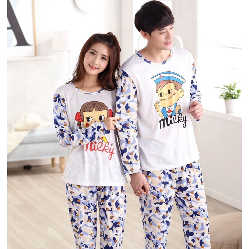 Set Đồ Ngủ Dài Tay Phong Cách Hàn Quốc Dành Cho Cả Nam Và Nữ