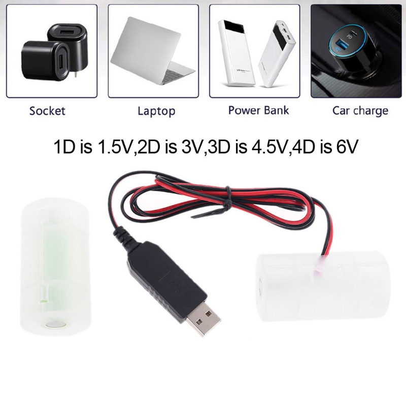 1-4 Dây Cáp USB LR20 D Thay Thế Cho Bộ Đàm Đèn LED 1 5V 3V 4 5V 6V