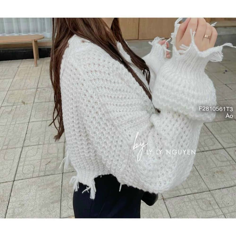 Áo len rách croptop tay dài