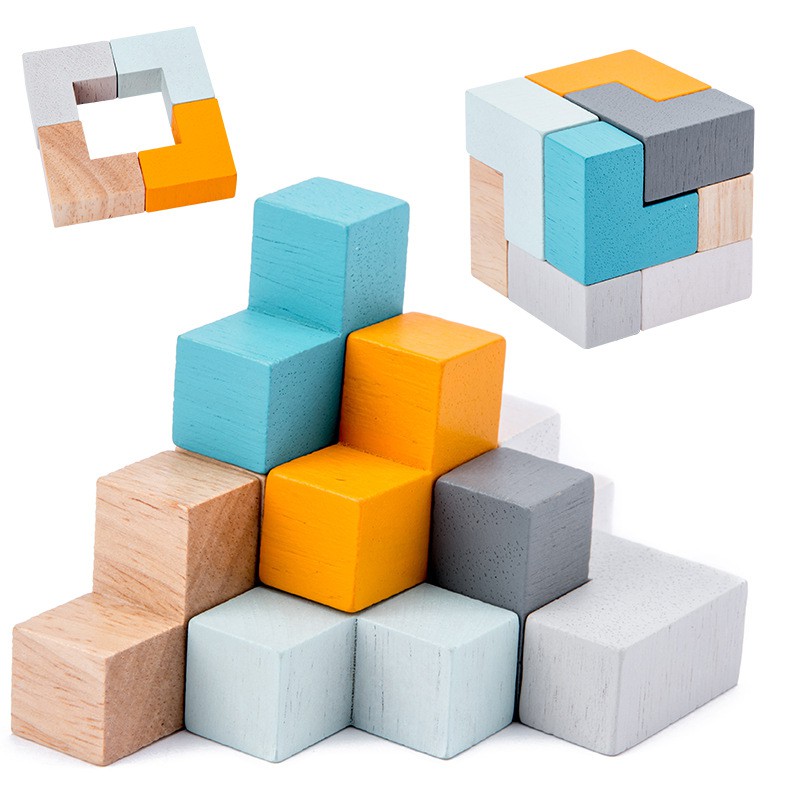 Đồ chơi giáo dục bằng gỗ hộp thiếc du lịch 018 giáo dục sớm nhận thức giáo dục trẻ em khối xây dựng khối lập phương Rubik hàng đầu 3-6 tuổi