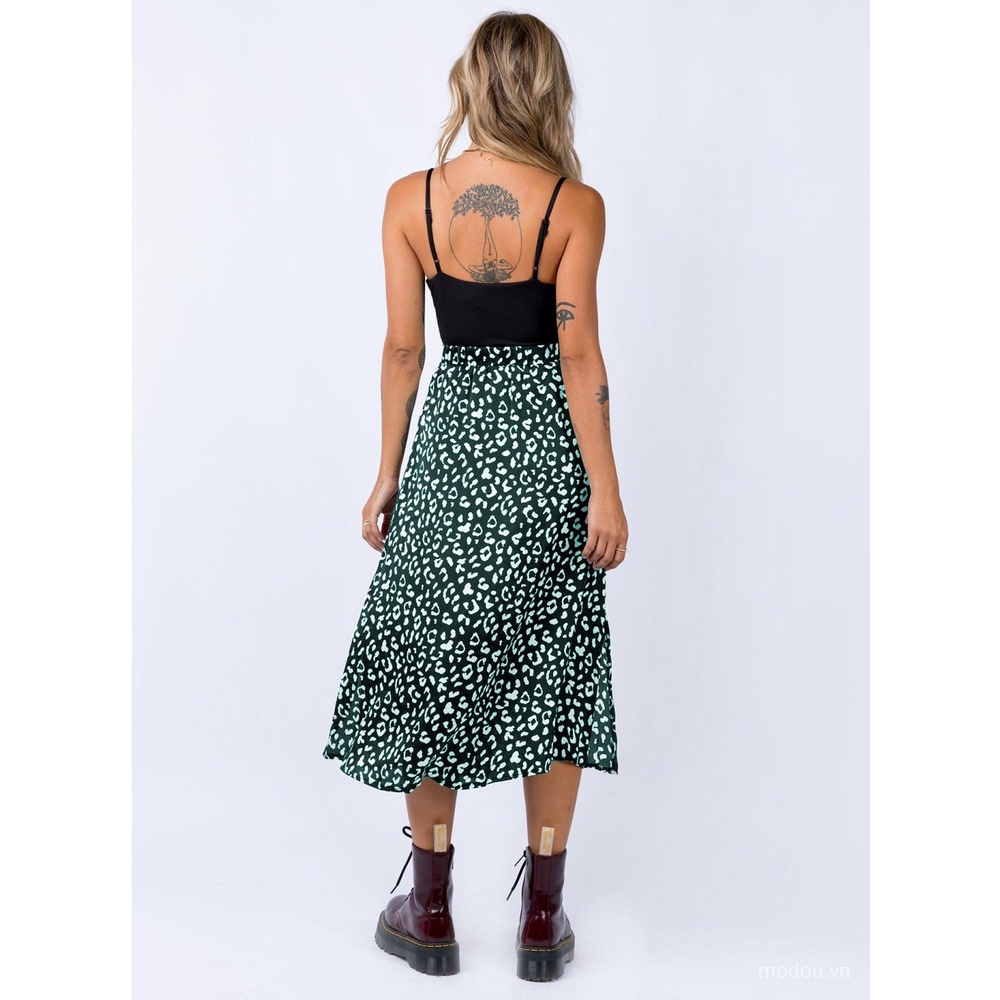 Chân Váy Dài Lưng Cao Xẻ Tà Họa Tiết Da Báo Phong Cách Retro Cho Nữ