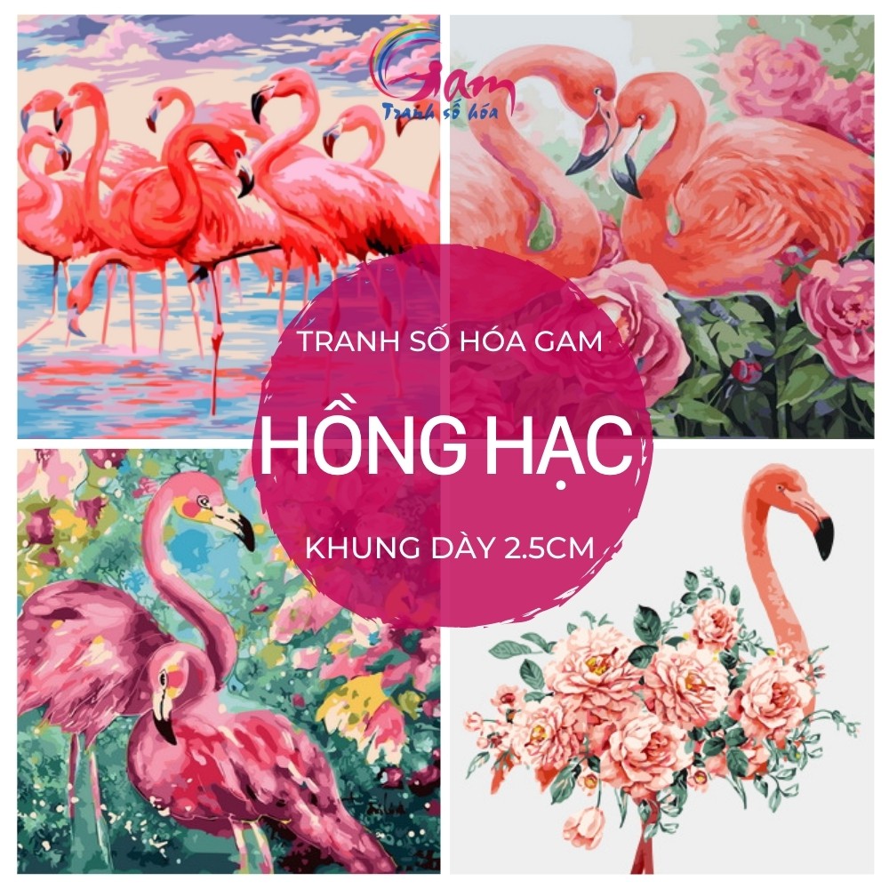 [Mã LIFEHOT1505 giảm 10% đơn 99K] Tranh trang trí tự tô màu theo số ❤️CHUẨN MÀU❤️ hồng hạc Flamingo DV0151D