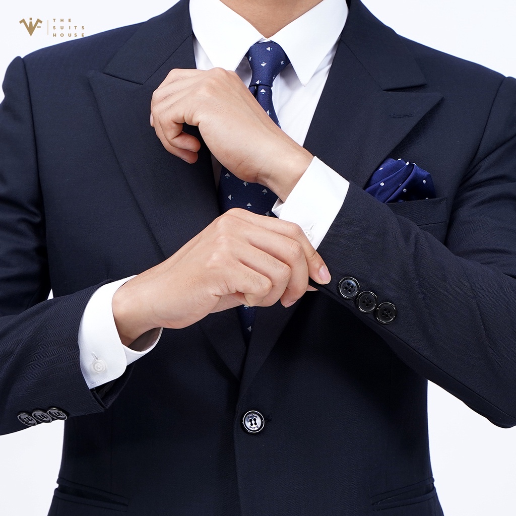 Bộ vest nam xanh đen vân xương cá, suits sartorial, form ôm The Suits House