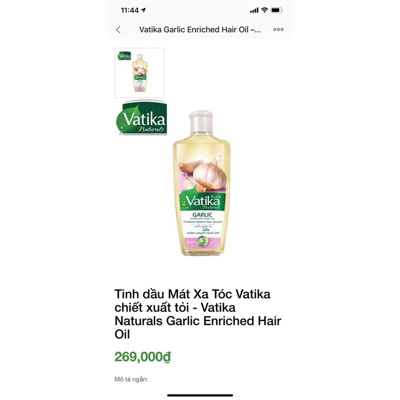 DẦU MASSA KÍCH THÍCH MỌC TÓC CHO DA DẦU YẾU, TÓC DỄ GÃY RỤNG Vatika Naturals Garlic Enriched Hair Oil (Dubai)