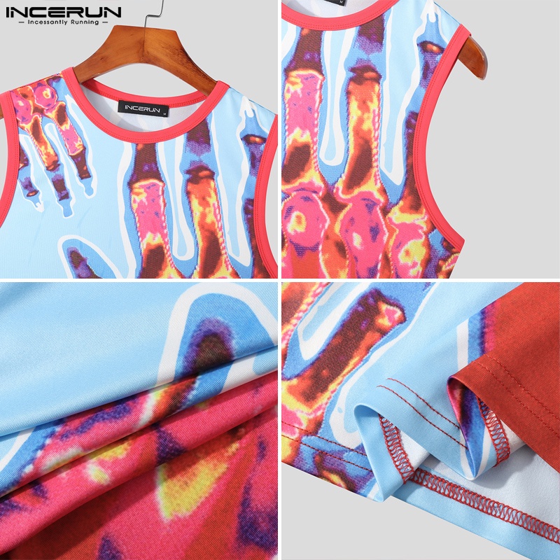 Áo tank top INCERUN sát nách dáng ôm in họa tiết thờI trang cho nam