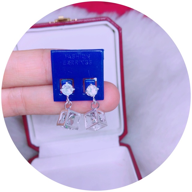 Bông tai bạc nữ / khuyên tai rubic xinh xắn / ảnh chụp thật, hàng có sẵn