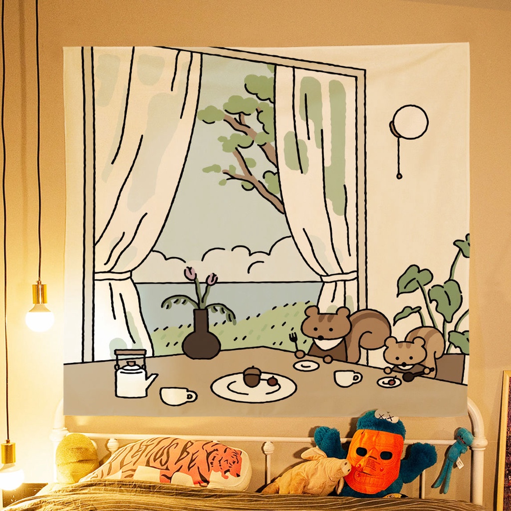 New ins cute cartoon background cloth wall cloth tapestry Internet celebrity layout room decoration student dormitory bed head cloth nnwE