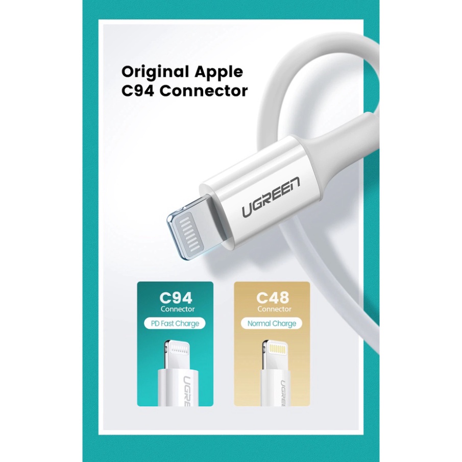 Cáp Sạc Nhanh PD 20W Cho IP,tablet táo Ugreen US171-USB Type C To ChIPMFI táo-BH 18T