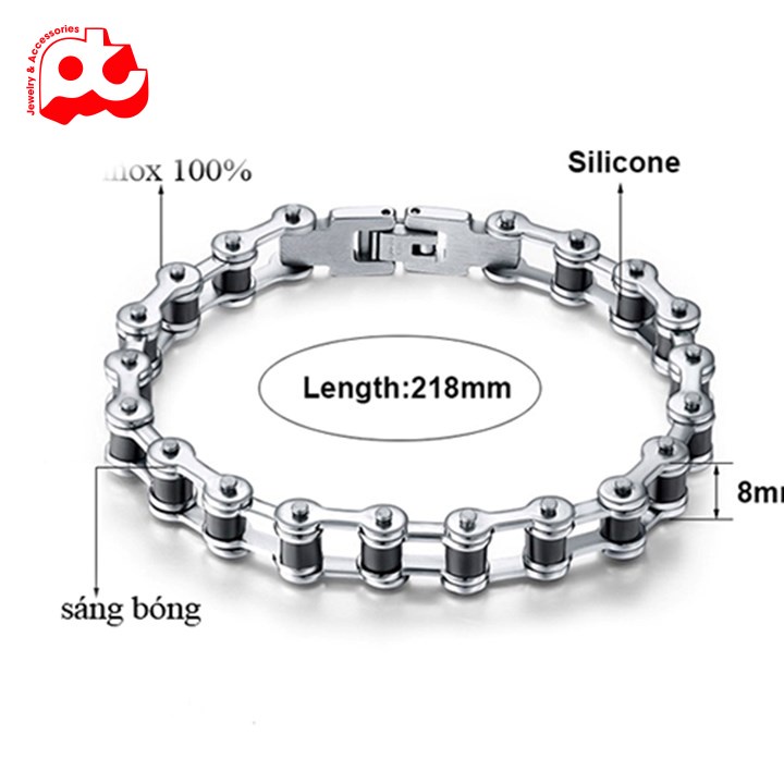 Lắc tay xích inox nam cao cấp đẹp sang trọng titan thép không gỉ kiểu dây xích xe trangsucpt màu trắng PTLTNA66