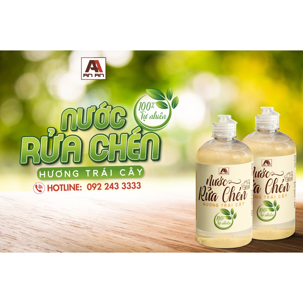 Nước rửa chén AN AN dung tích 500ml combo 5 chai tiết kiệm hơn , nguyên liệu thảo mộc từ enzym bồ hòn an toàn sử dụng.