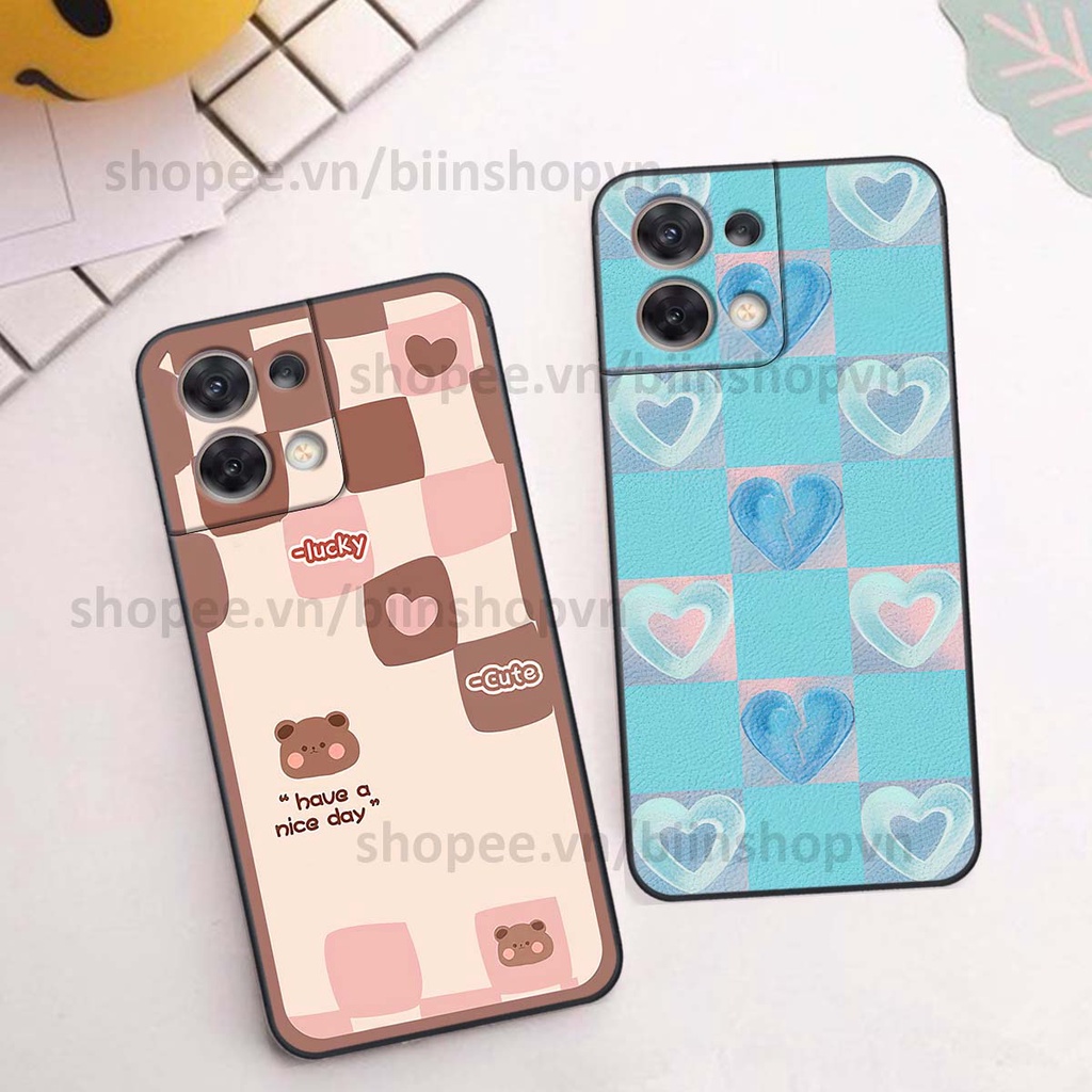 Ốp Oppo RENO 8 5G caro trái tim nhiều màu sắc, đầy cá tính, khẳng định phong cách
