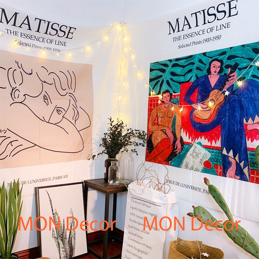 [TẶNG móc dán tường + đinh] Tranh vải trang trí phòng ngủ cô gái Matisse - tranh vải treo tường