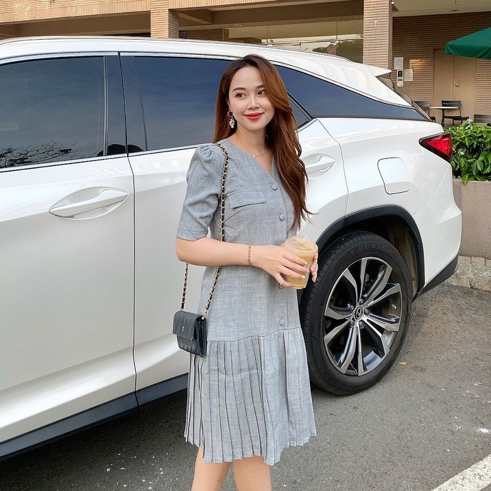 Đầm cổ tim dáng suông xếp li túi giả, đi chơi, công sở LXK00010 | BigBuy360 - bigbuy360.vn