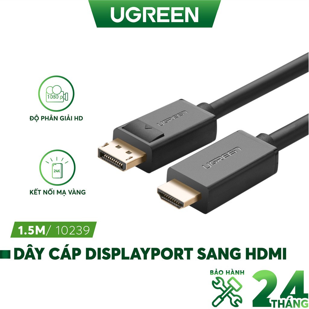 Dây cáp DisplayPort sang HDMI hỗ trợ phân giải 1920x1200 UGREEN DP101 - Hàng phân phối chính hãng - Bảo hành 18 tháng