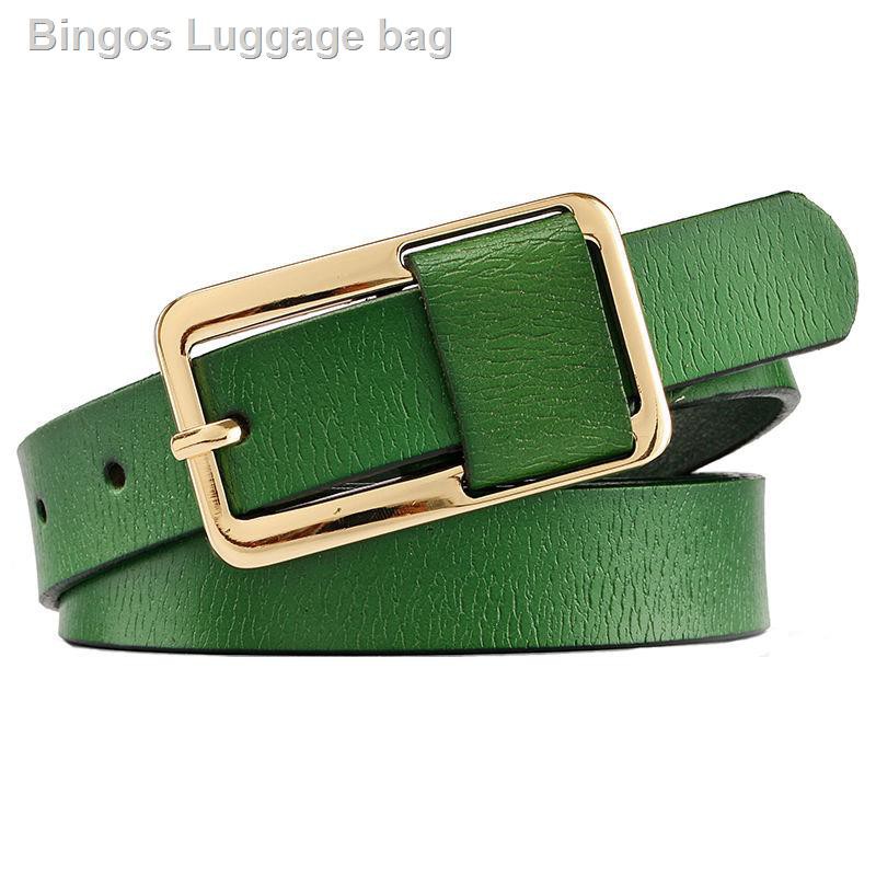 Thắt lưng da bò màu xanh lá có khóa cài phong cách Hàn Quốc thời trang cho nữ