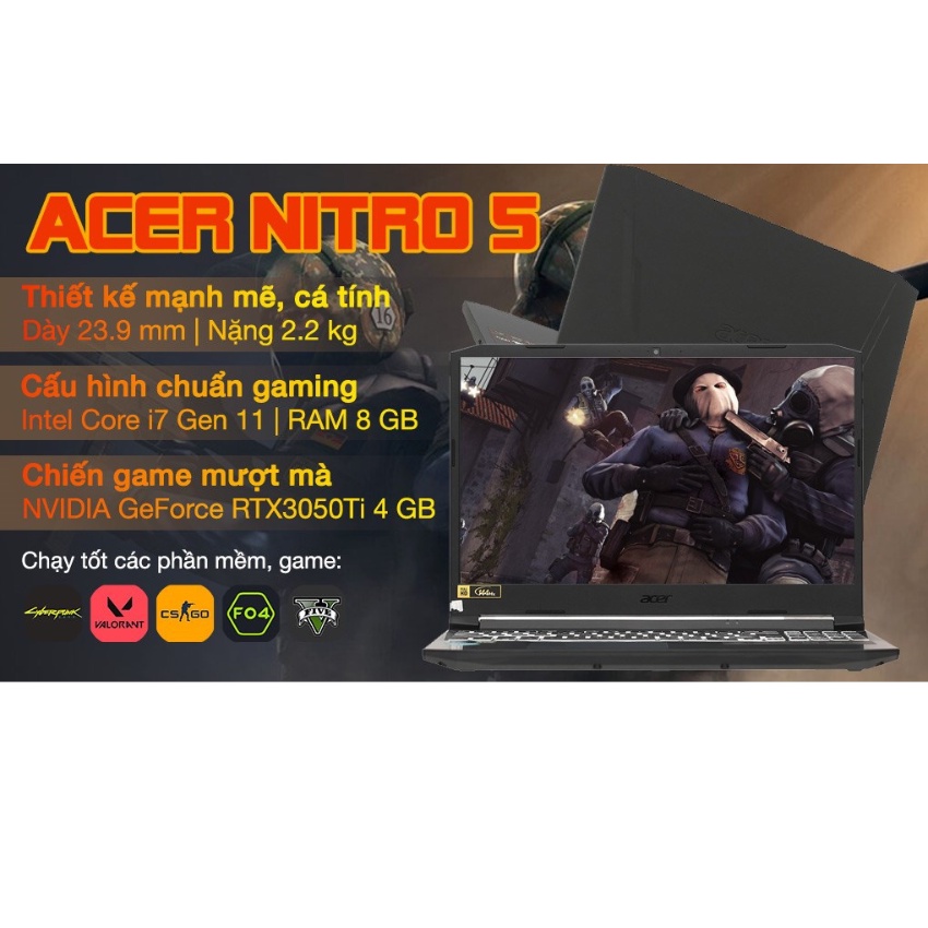 Laptop Acer Nitro 5 Gaming AN515 57 720A/ i7 -11800H/ 8GB/ 512GB/ RTX3050Ti/144Hz