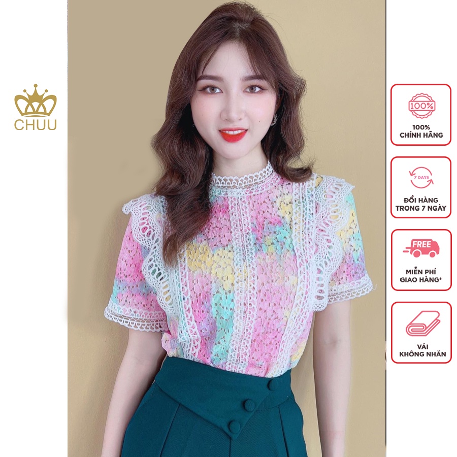 Áo sơ mi ren tay phồng kiểu loang màu cá tính CHUU A60031