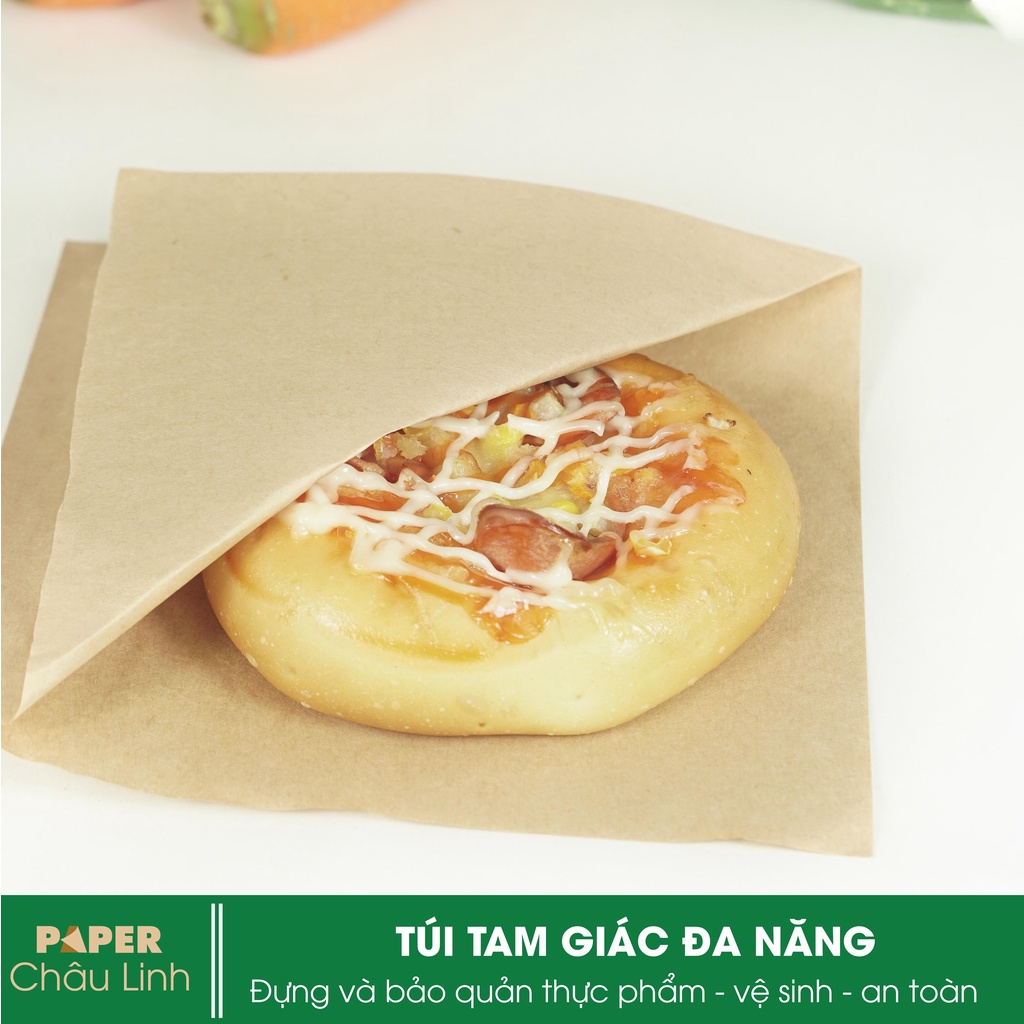 Combo 100 Túi giấy kraft loại tam giác nhập khẩu Nhật -  túi đựng bánh mì, túi đựng thực phẩm by Châu Linh paper