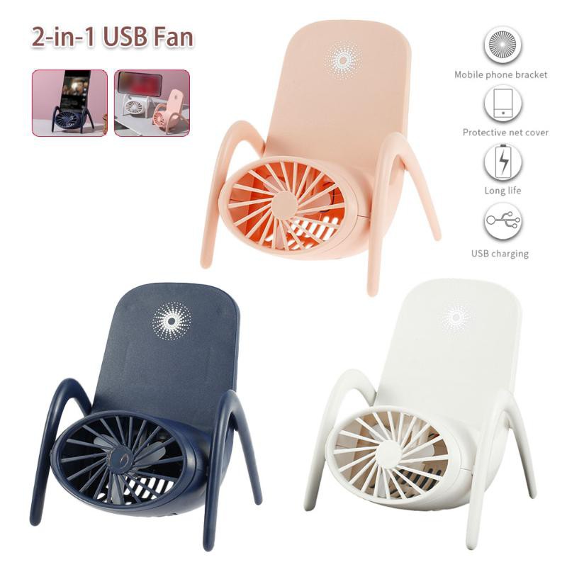 Handheld Mini USB Fan Desktop Quiet Air Cooler With Mobile Phone Holder Stand  Bracket