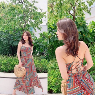 Đầm maxi thổ cẩm đan lưng