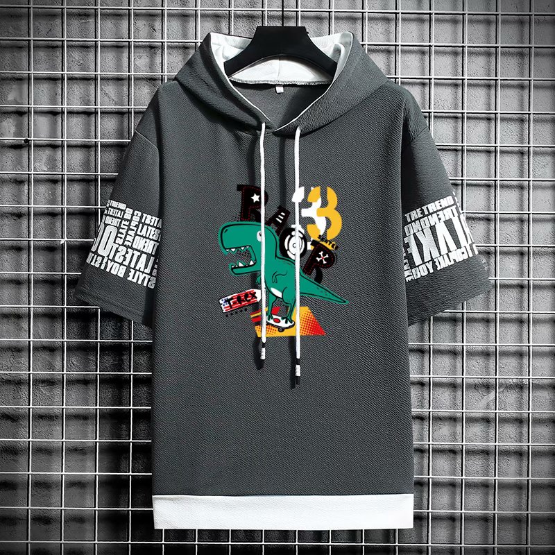 Dinosaur Print Short Sleeve Hoodie Fashion 2021 For Men