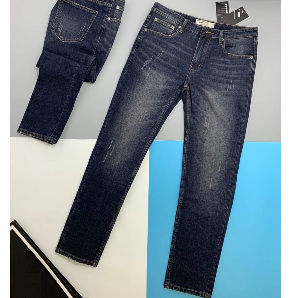 quần jean nam xanh vàng xước 571