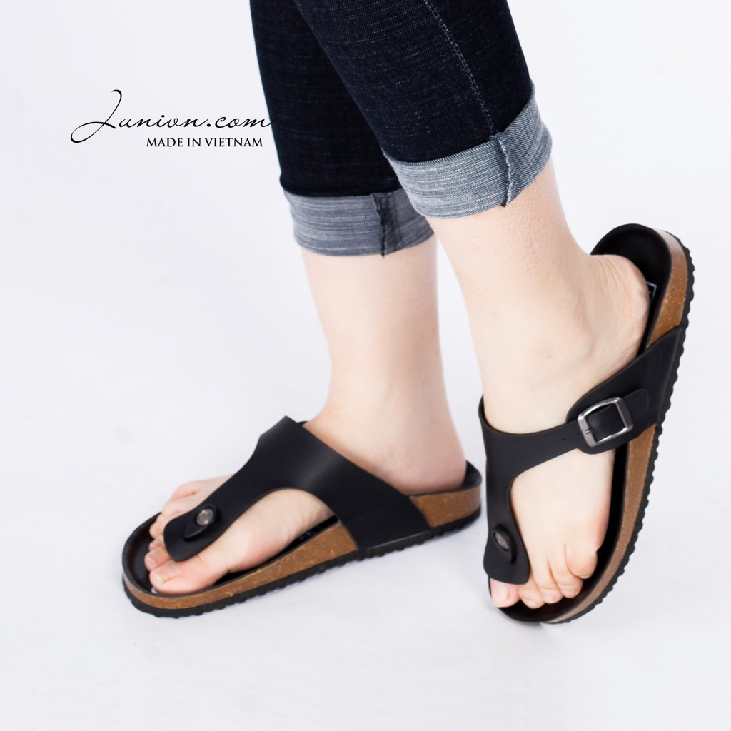 [DA PU-CHỐNG NƯỚC] PU07- Dép sandal xỏ ngón Unisex da PU, đế trấu Bioline Birken - Xuất khẩu châu Âu - Juni Store
