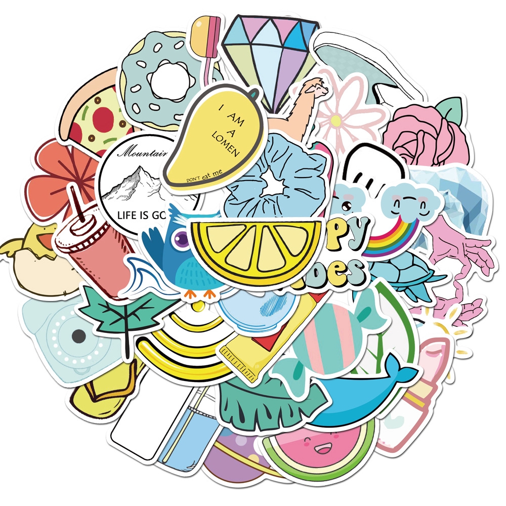 Set 50 Miếng Dán Chống Nước Nhiều Màu Sắc Trang Trí Tủ Lạnh