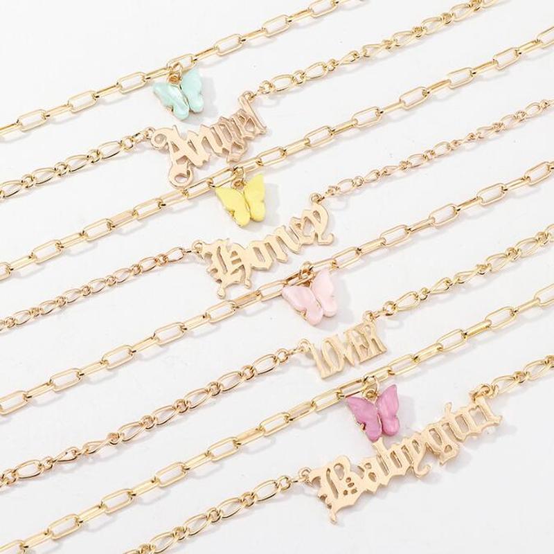 Roselife butterfly Babygirl  angle Double Layer Pendant Lover Letter Necklace for Women Fashion Jewelry
