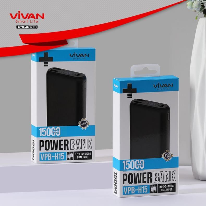 15.000mAh Pin Sạc Dự Phòng VIVAN 12W 2 Cổng Đầu Ra/Đầu Vào - VPB-H15