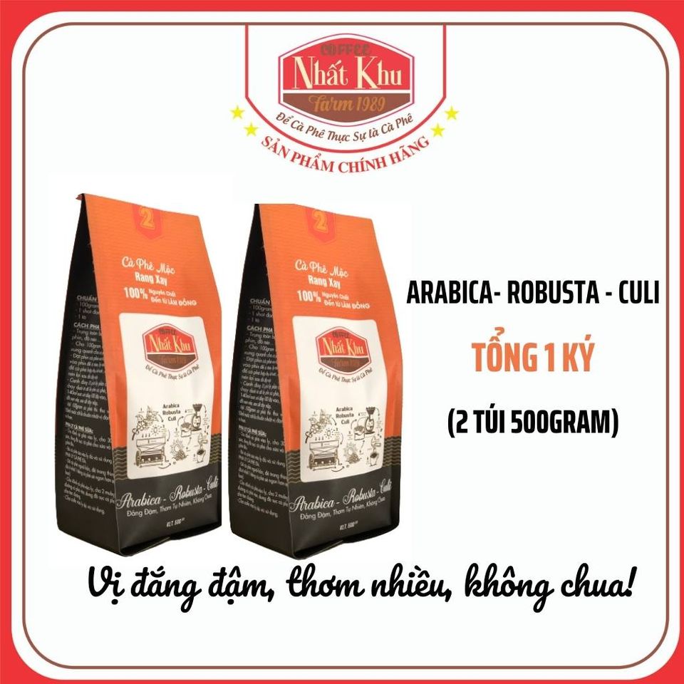 Cà phê pha phin NHẤT KHU CÀ PHÊ Arabica - Robusta - Culi 1 ký cafe nguyên chất 100% thơm, ngon đậm vị