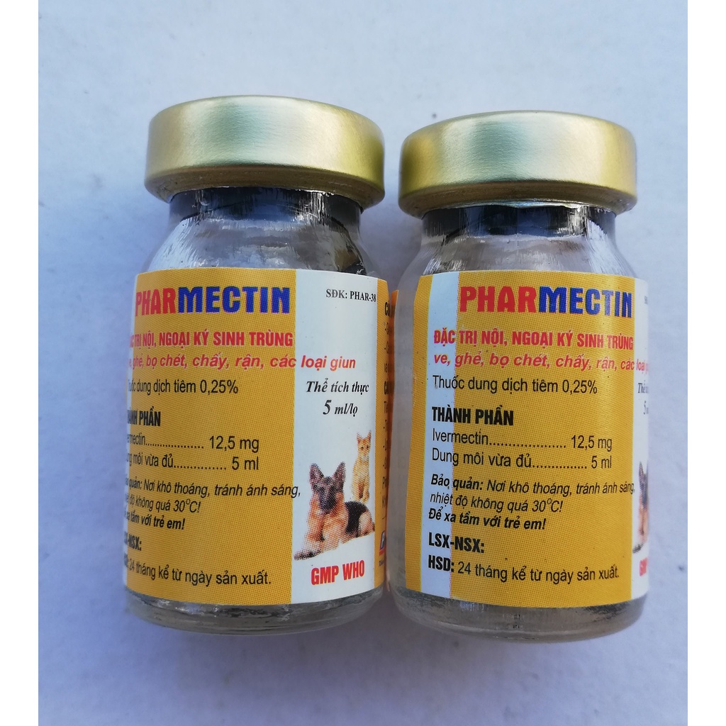 1 lọ PHARMECTIN 5 ml Dùng cho Ve, ghẻ, bọ chét, chấy, rận, nội ngoại ký sinh trùng, côn trùng