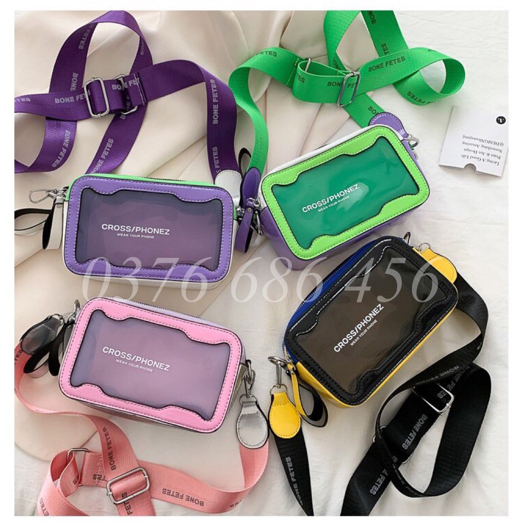 Túi đeo chéo trong suốt Cross Phonez ⚡ FREE SHIP ⚡ Túi xách nữ trong suốt hai khóa ngăn rộng