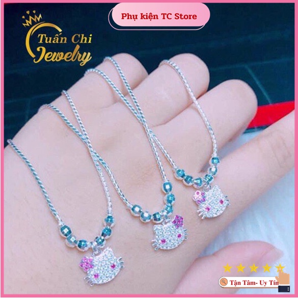 Dây Chuyền Trẻ Em FREESHIPVòng Cổ Bạc Cho Bé Gái Kết Hợp Mặt Mèo Kitty Cực Dễ Thương, Đáng Yêu