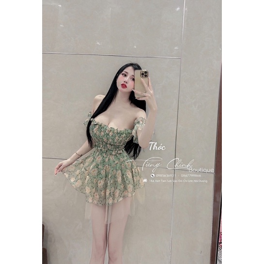 Set váy tơ chun hoa