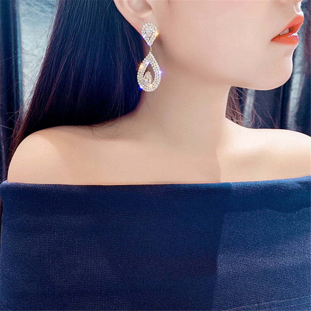 Hoa tai hình giọt nước đính đá cho nữ