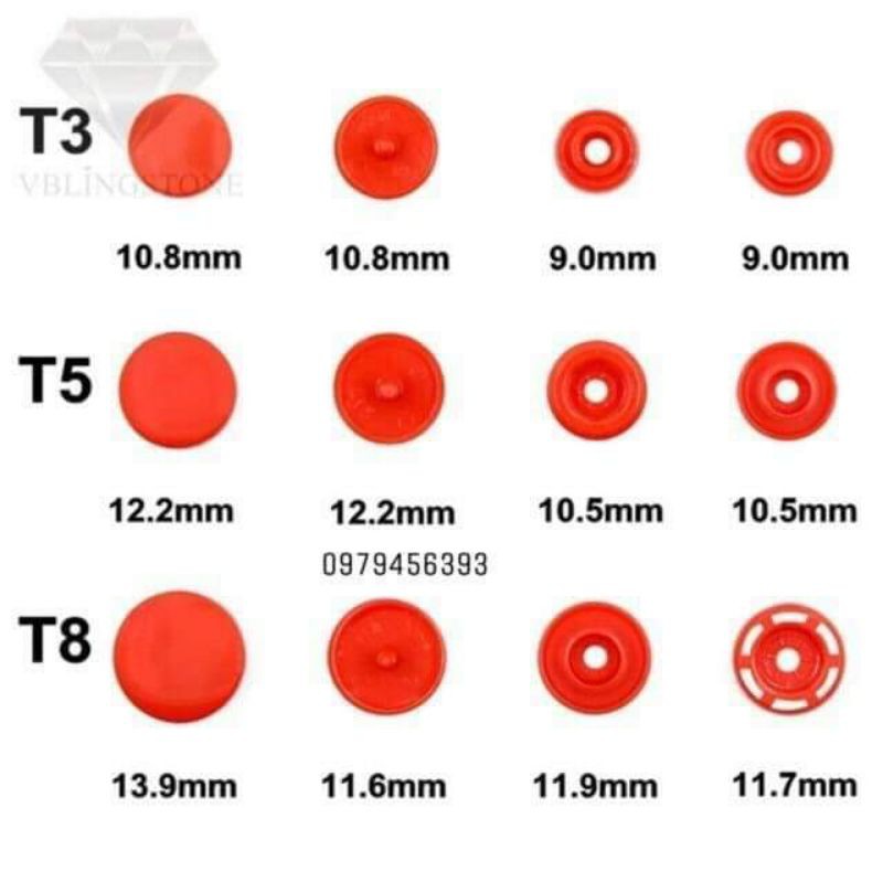 Cúc bấm nhựa T5 ( 1 túi 10 bộ cúc )