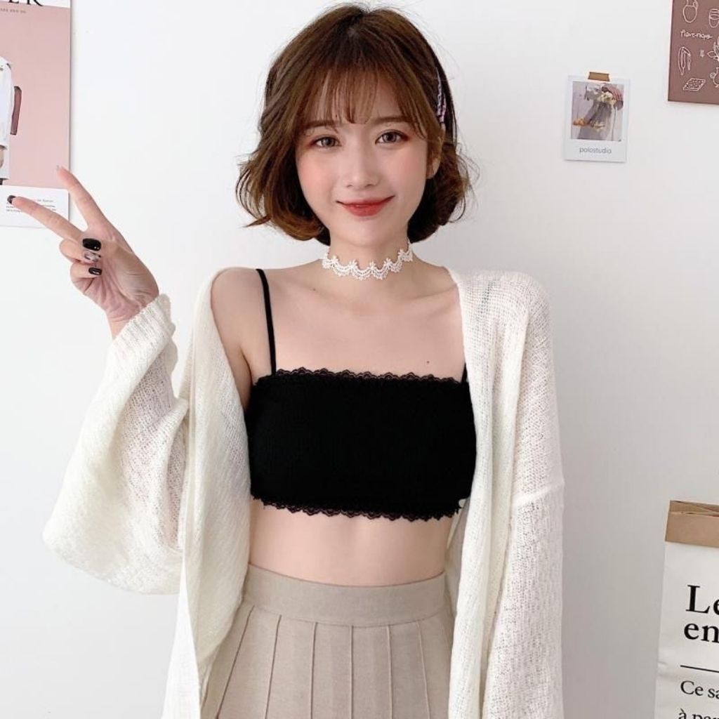 Áo bra nữ 2 dây đẹp viền ren, áo lót nữ không gọng có khuy cài sau JOCOSI B636