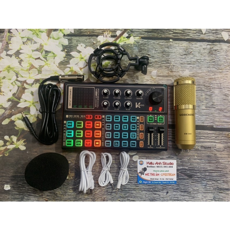 combo thu âm livestream soundcard K300 và Mic Bm900