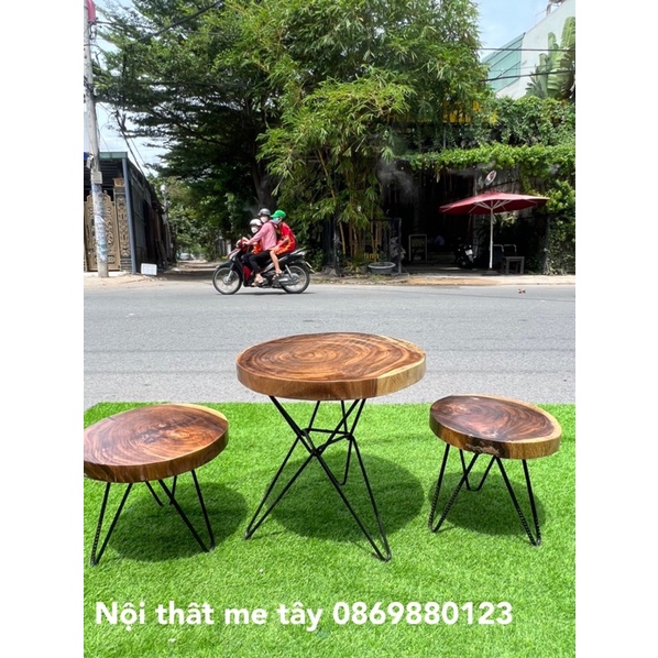 Thanh lý bộ bàn ghế cafe me tây gỗ lõi vân già k sâu lỗi, kích thước 63x67