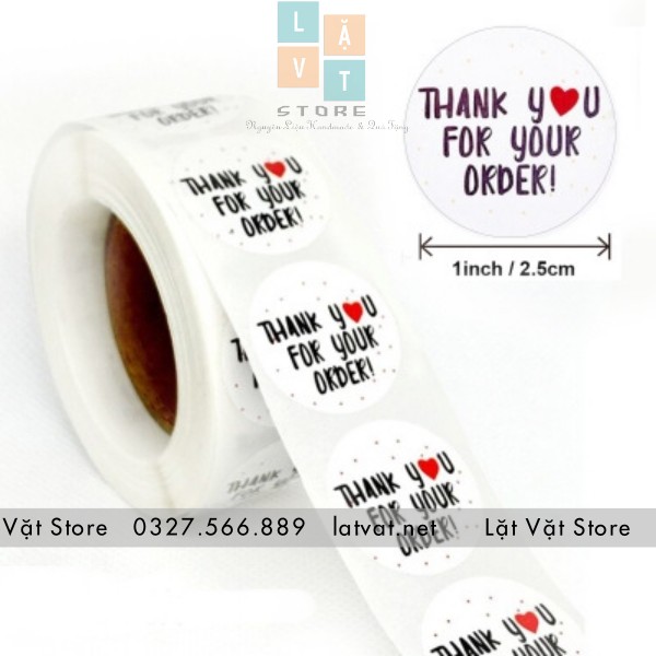 Tem tròn gián decal nội dung Cảm ơn bạn đã đặt hàng - Thank you for your order