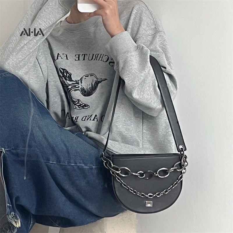 Túi xách AHA official thiết kế phối chuỗi dây có thể đeo chéo phong cách ngọt ngào dễ phối đồ thời trang cho nữ