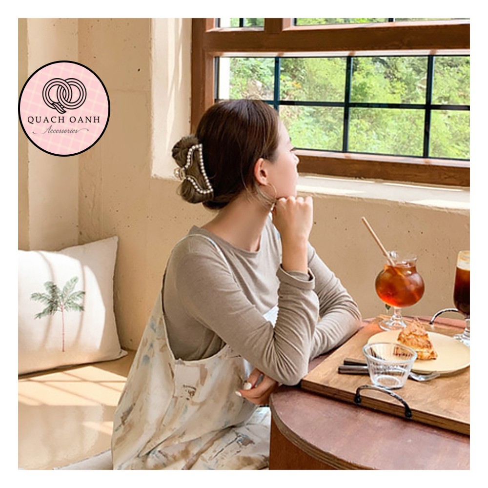 Kẹp tóc viền đính hạt trai nhân tạo xinh xắn cho bạn gái - KEP47